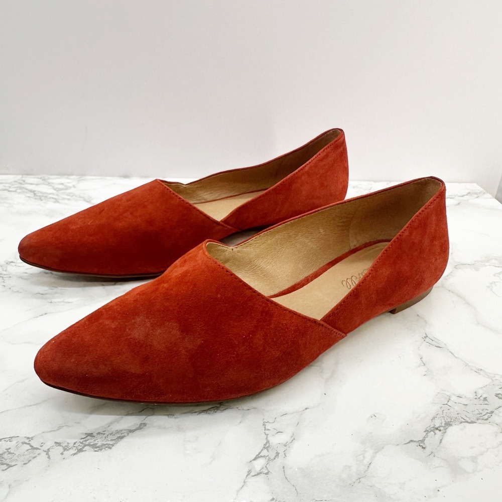 Madewell D'Orsay Flats‎ Women 8.5 Red Orange Suede Pointed Toe